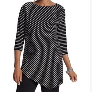 Travelers by Chico’s asymmetrical diagonal striped stretch tunic top S